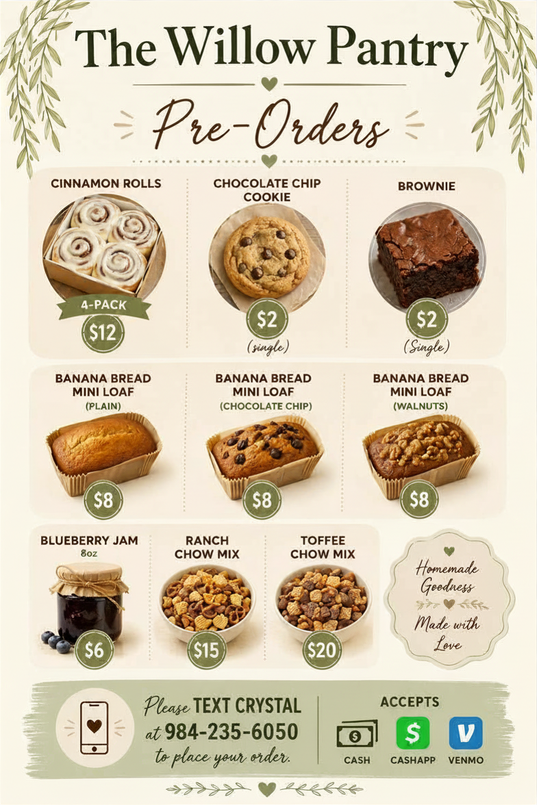 The Willow Pantry first pre-order menu post