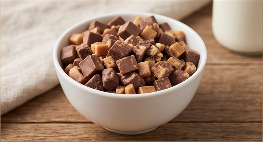 Bowl of toffee chow mix